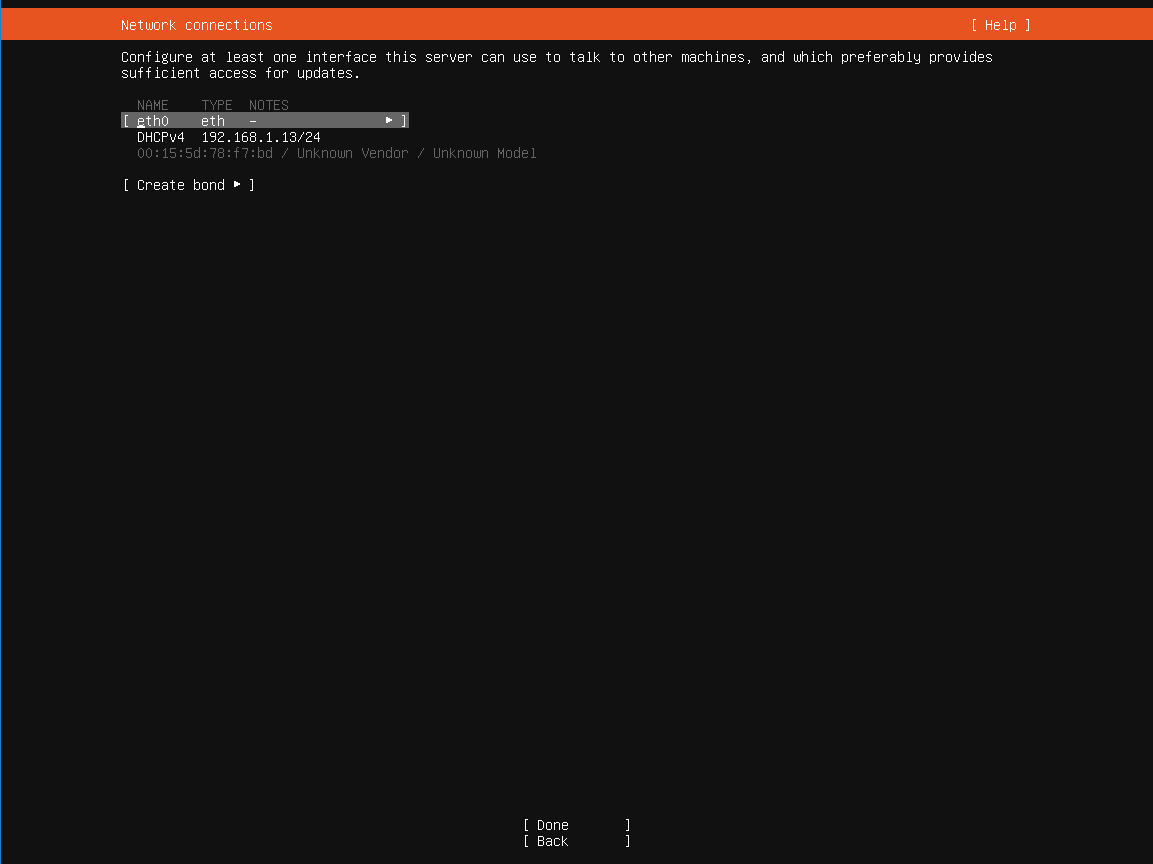 Ubuntu Server 20.04 Installation Screen - Assigning a static IP address