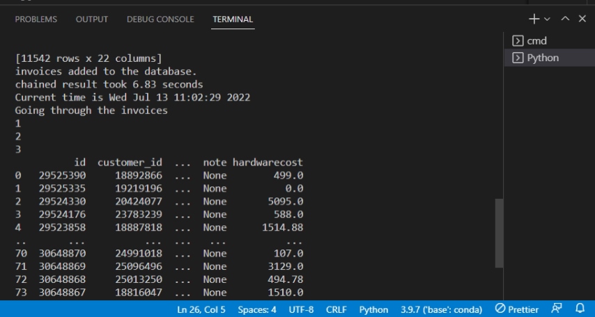 Viewing central.py script outputs