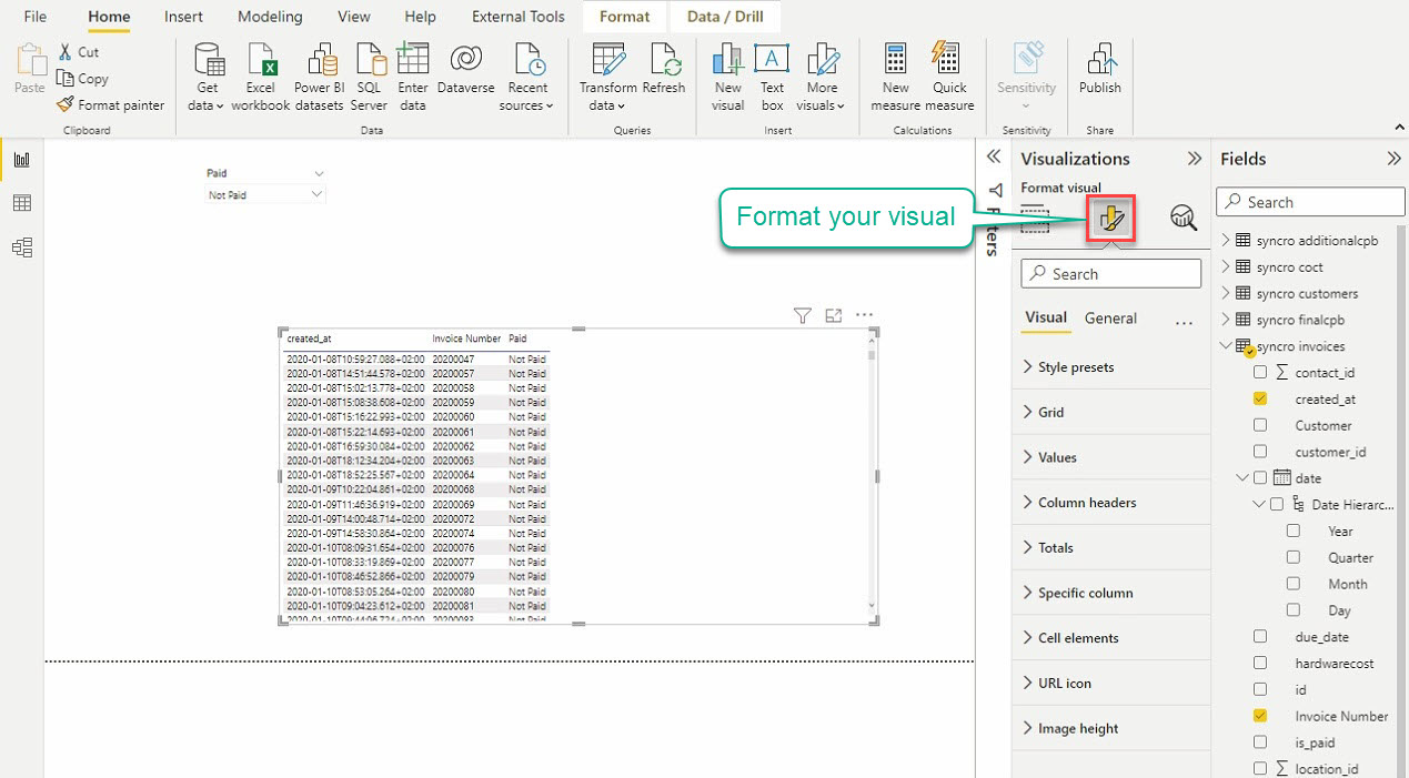 Accessing the Power BI visualization editor