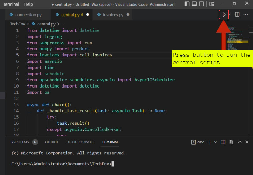 Running the central.py script