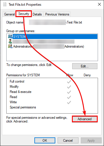 Accessing Advanced Security Settings 