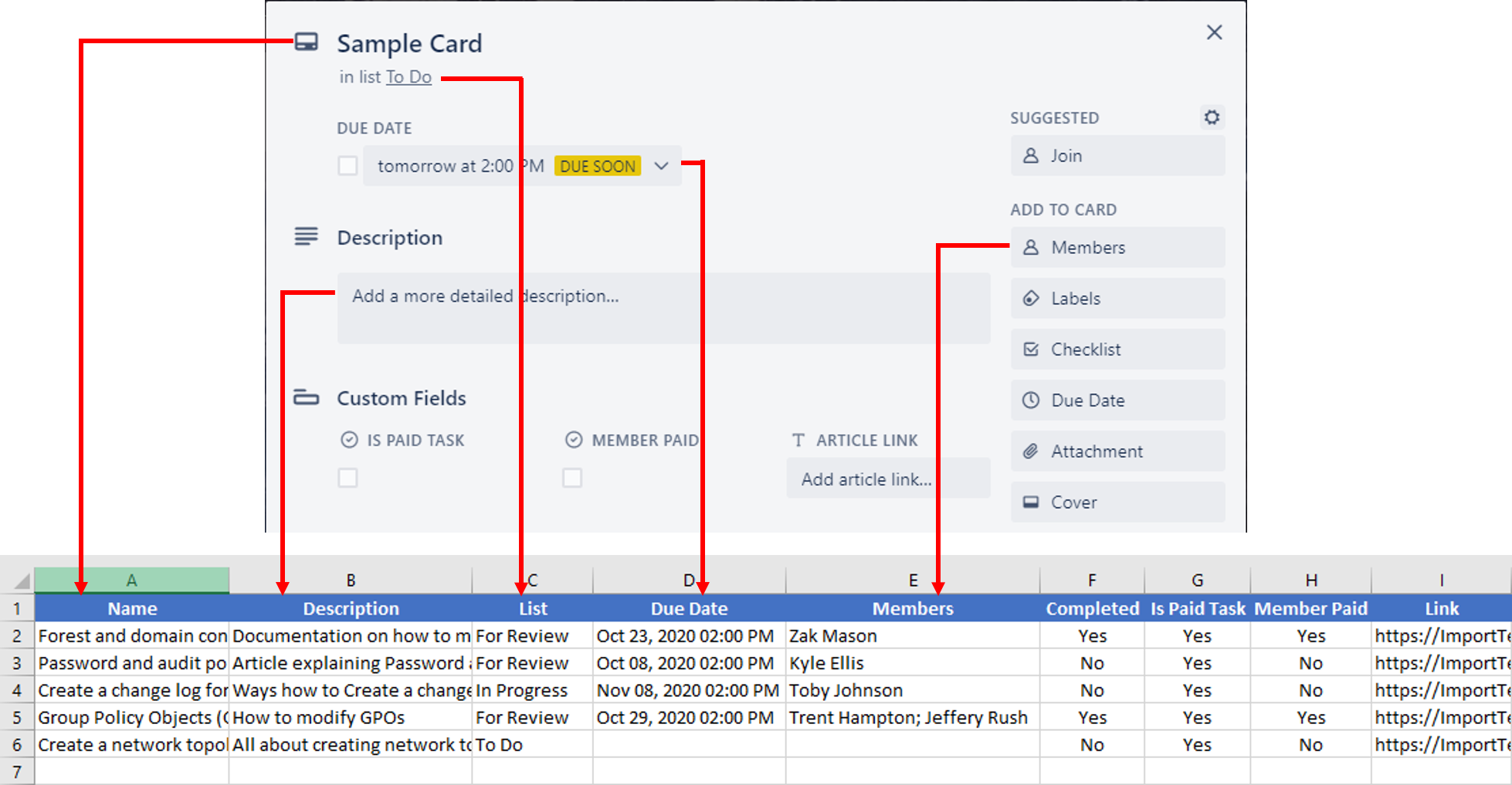 Standard Fields Correlating to Columns in the CSV File