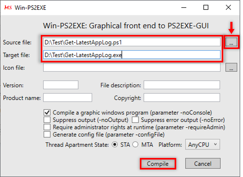 Converting PS1 to EXE with PS2EXE GUI