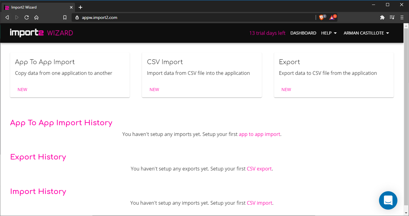 Import2 Wizard Dashboard