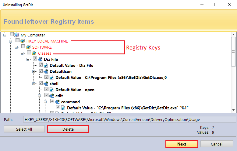 Delete Leftover Registry Items