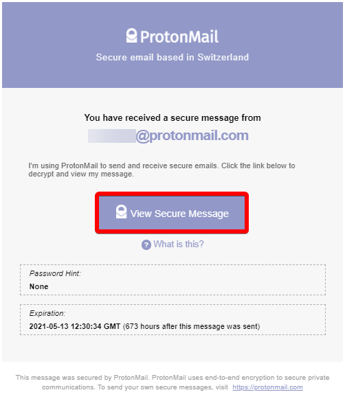 Viewing Secure ProtonMail Message in Outlook