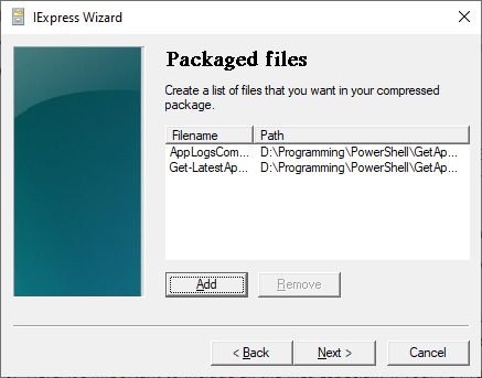 Selecting Files To Include In The Package