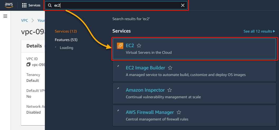 Accessing the EC2 dashboard