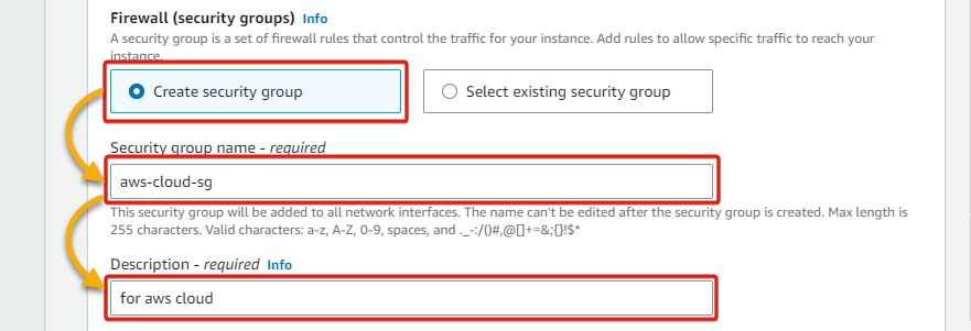 Configuring security group settings