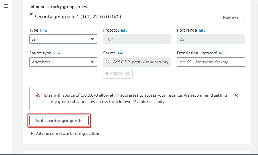 Adding a new security group rule