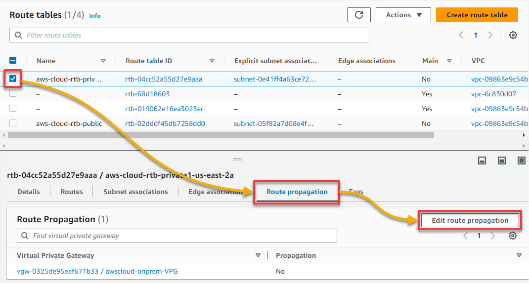 Editing the route propagation