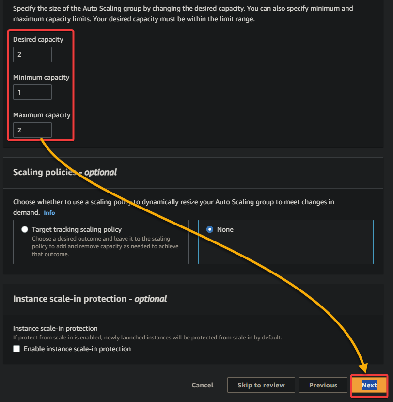 Configuring the group size and scaling policies