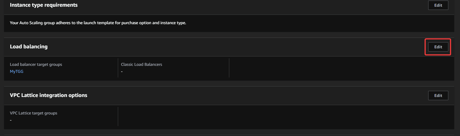 Opening the load balancing configuration page