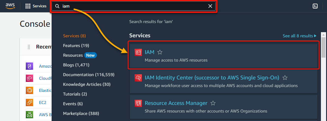 Accessing the IAM dashboard