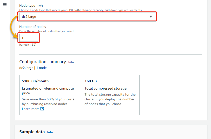 Selecting the node type and number of nodes