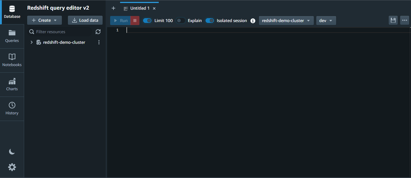 Exploring the Redshift Query Editor