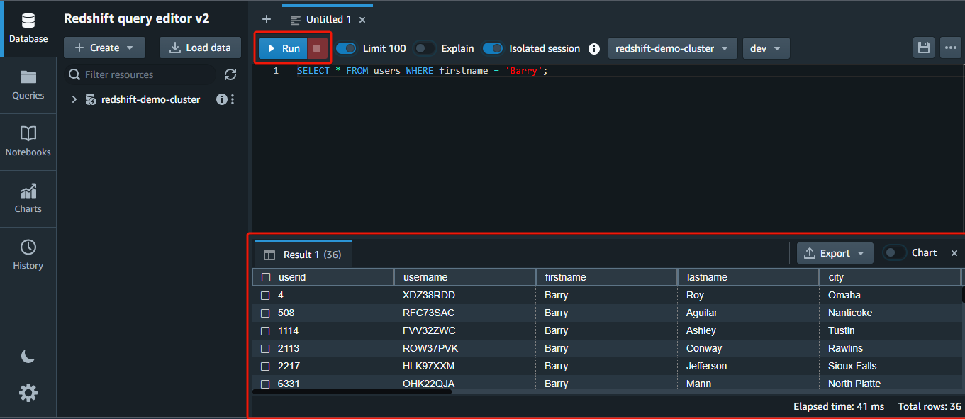 Querying users from a table 