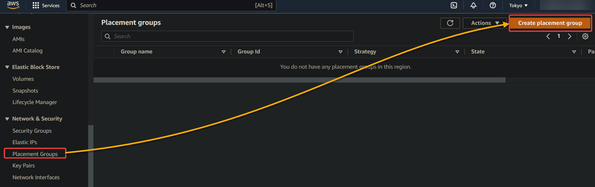 aws placement groups - Initiating creating a placement group