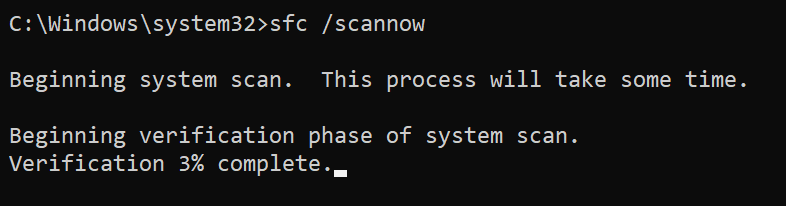 Scanning and repairing system files via SFC
