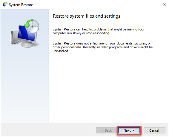 Continuing with restoring system files and settings