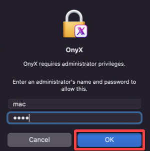 Authorizing launching OnyX 