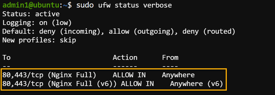 Verifying UFW rules