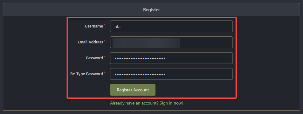 Registering an administrative account for Gitea