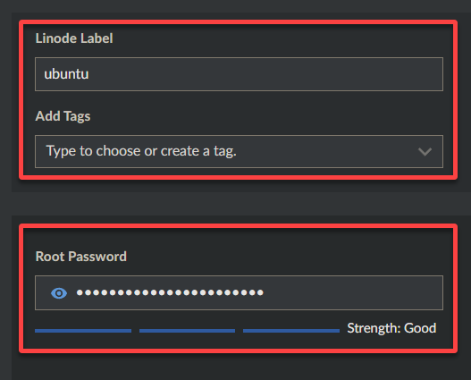 Configuring the Linode VPS label and root password