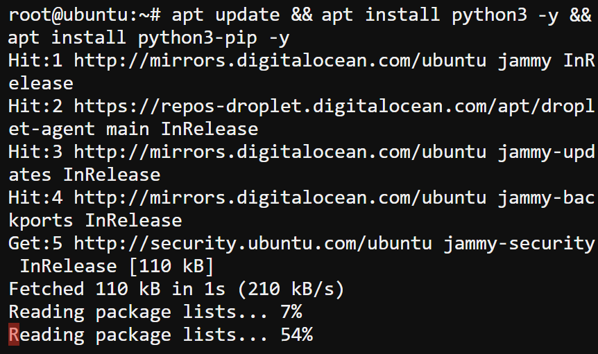 Updating the package list and Installing Python