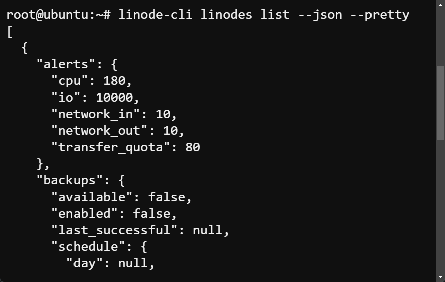 Verifying the Linode CLI can access the Linode resources