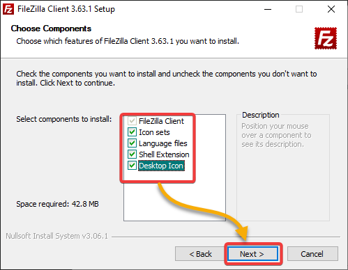 Selecting all components to install