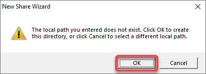 Confirming creating the share path
