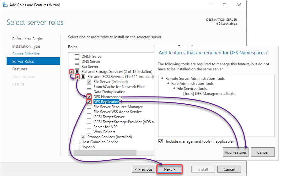 Choosing roles and features to install