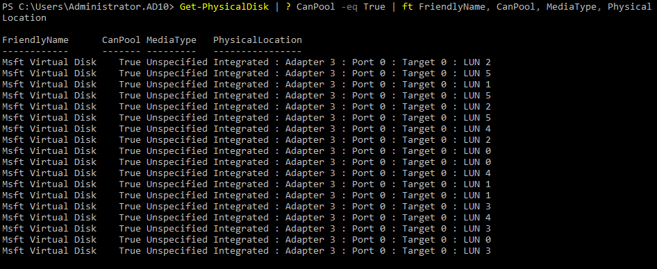 Accessing the physical disks sorted by friendly name and media type