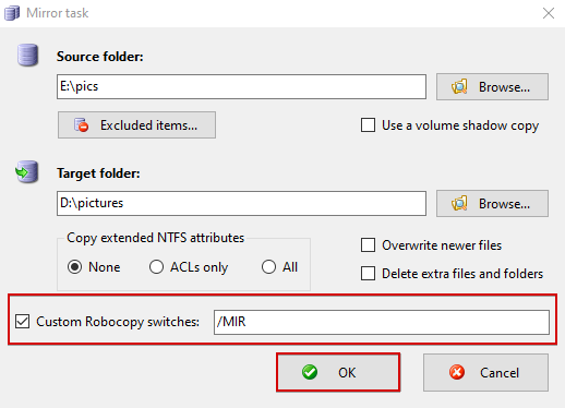 Setting Directory Mirroring for the Copy Operation