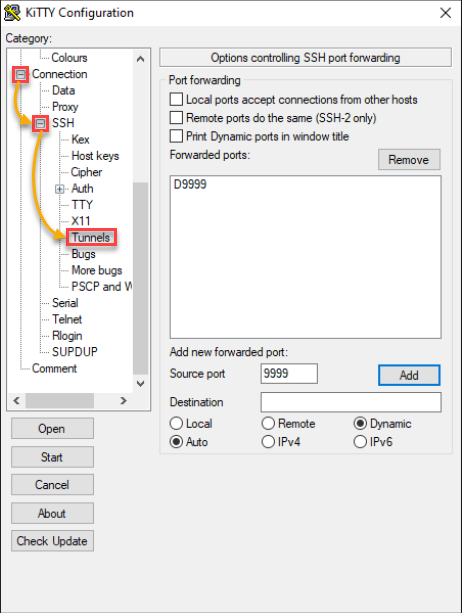 Accessing the port-forwarding configuration page