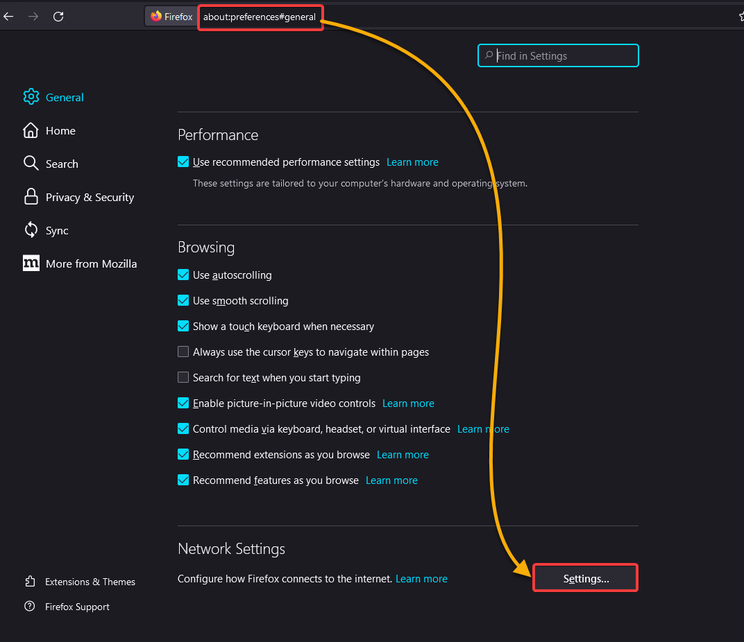 Opening the Network Settings