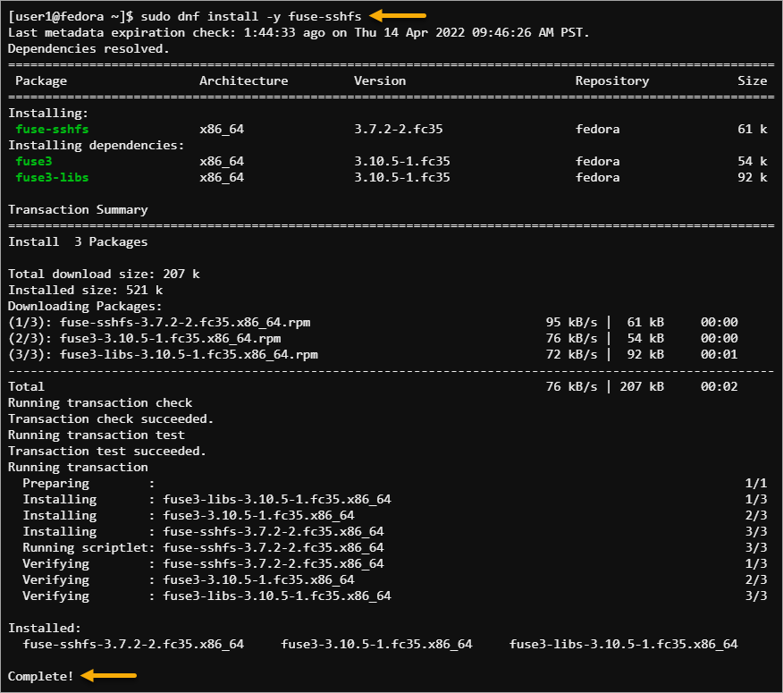 Installing the SSHFS mount package on Fedora