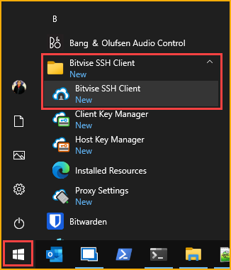 Launching the Bitvise SSH Client