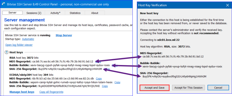 Verifying the SSH host keys