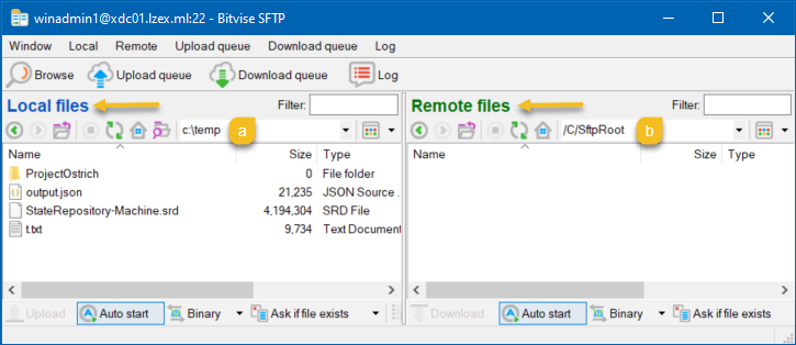 Setting the local and remote locations