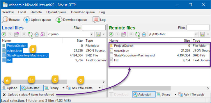 Transferring files via SFTP