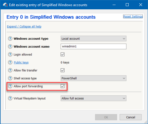 Ensuring User has Port Forwarding Permission