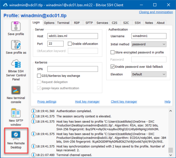 Launching the remote desktop