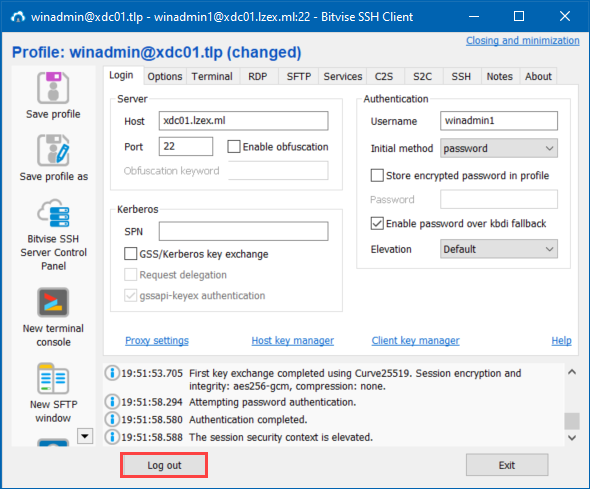 Logging out of current SSH session