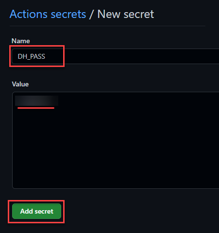 Creating the secret for Docker Hub password