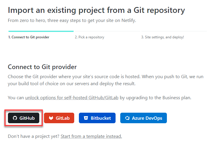 Choosing GitHub as the Git provider