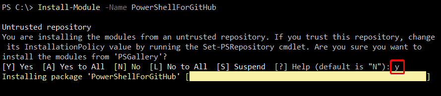 Installing the PowerShellForGitHub module from the PowerShell Gallery