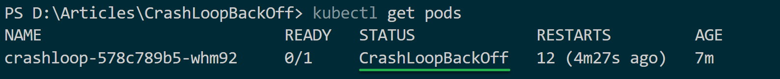 Examining the pod with the CrashLoopBackoff status
