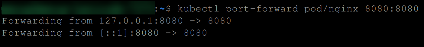 Forwarding port 8080 of the nginx pod to the machine’s local port